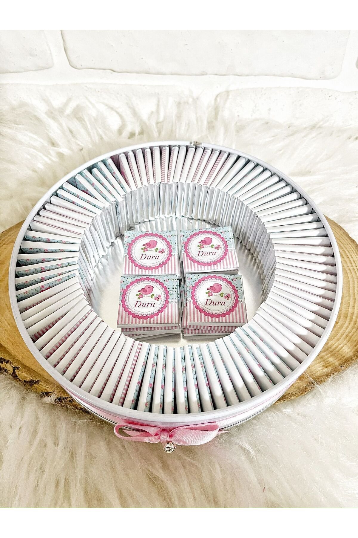 100 Adet Pembe Kuş Model İsme Özel Kız Bebek Hoşgeldin Hediyelik Çikolata - Görsel 6