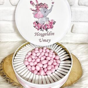 80 Adet+200 Gr Draje Pembe Filli İsme Özel Kız Bebek Hoşgeldin Mevlüt Doğumgünü Hediyelik Çikolata
