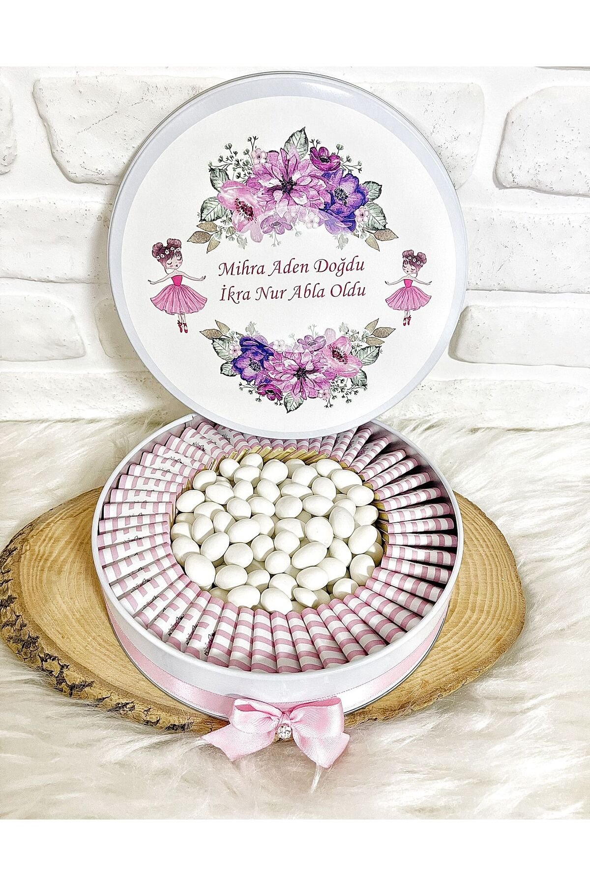 80 Adet+200 Gr Draje Kız Kardeş Temalı İsme Özel Kız Bebek Hoşgeldin Mevlüt Hediyelik Çikolata