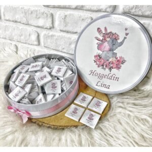 80 Adet Pembe Filli İsme Özel Kız Bebek Hoşgeldin Mevlüt Doğumgünü Hediyelik Çikolata