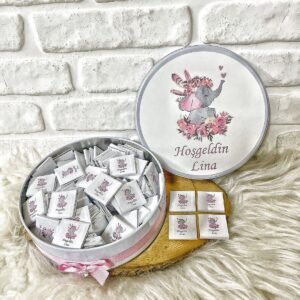 80 Adet Pembe Filli İsme Özel Kız Bebek Hoşgeldin Mevlüt Doğumgünü Hediyelik Çikolata