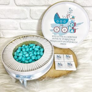 80 Adet+200 Gr Drajeli Mavi Puset Temalı İsme Özel Hediyelik Erkek Bebek Hoşgeldin Çikolatası