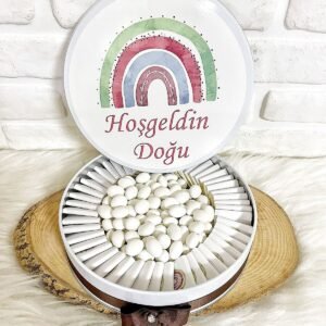 80 Adet+200 Gr Draje Yeşil Gökkuşağı İsme Özel Erkek Bebek Hoşgeldin Doğumgünü Hediyelik Çikolata