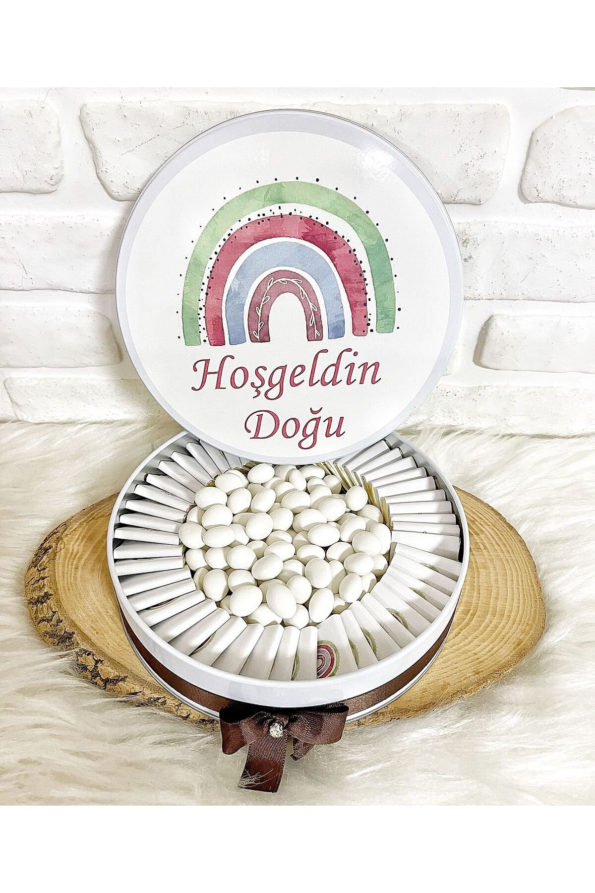 100 Adet+200 Gr Draje Yeşil Gökkuşağı İsme Özel Erkek Bebek Hoşgeldin Doğumgünü Hediyelik Çikolata - Görsel 2