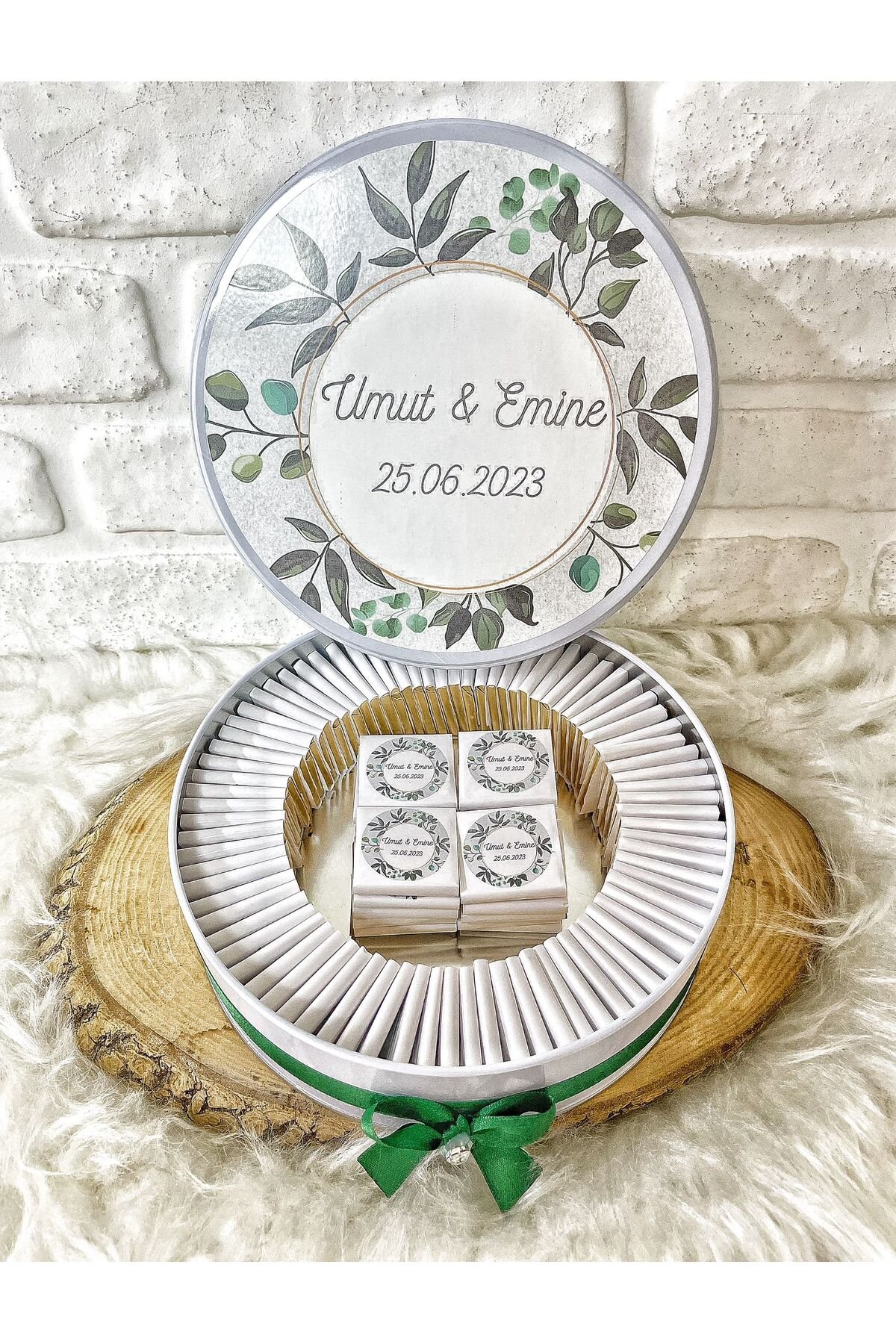50 Adet Yeşil Yaprak Temalı İsme Özel Nikah-Nişan-Söz Hatırası Hediyelik Çikolata - Görsel 3