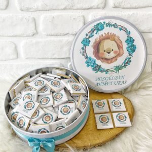 100 Adet Aslancık Temalı İsme Özel Erkek Bebek Hoşgeldin Doğumgünü Hediyelik Çikolata