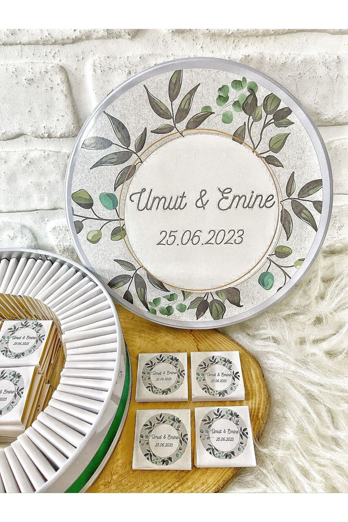 50 Adet Yeşil Yaprak Temalı İsme Özel Nikah-Nişan-Söz Hatırası Hediyelik Çikolata - Görsel 5