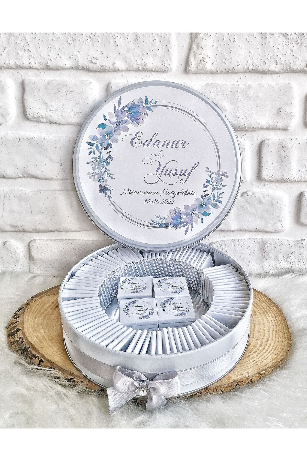 100 Adet İsme Özel Nikah-Nişan-Düğün Hatırası Gelin Bohçası Hediyelik Çikolata - Görsel 3