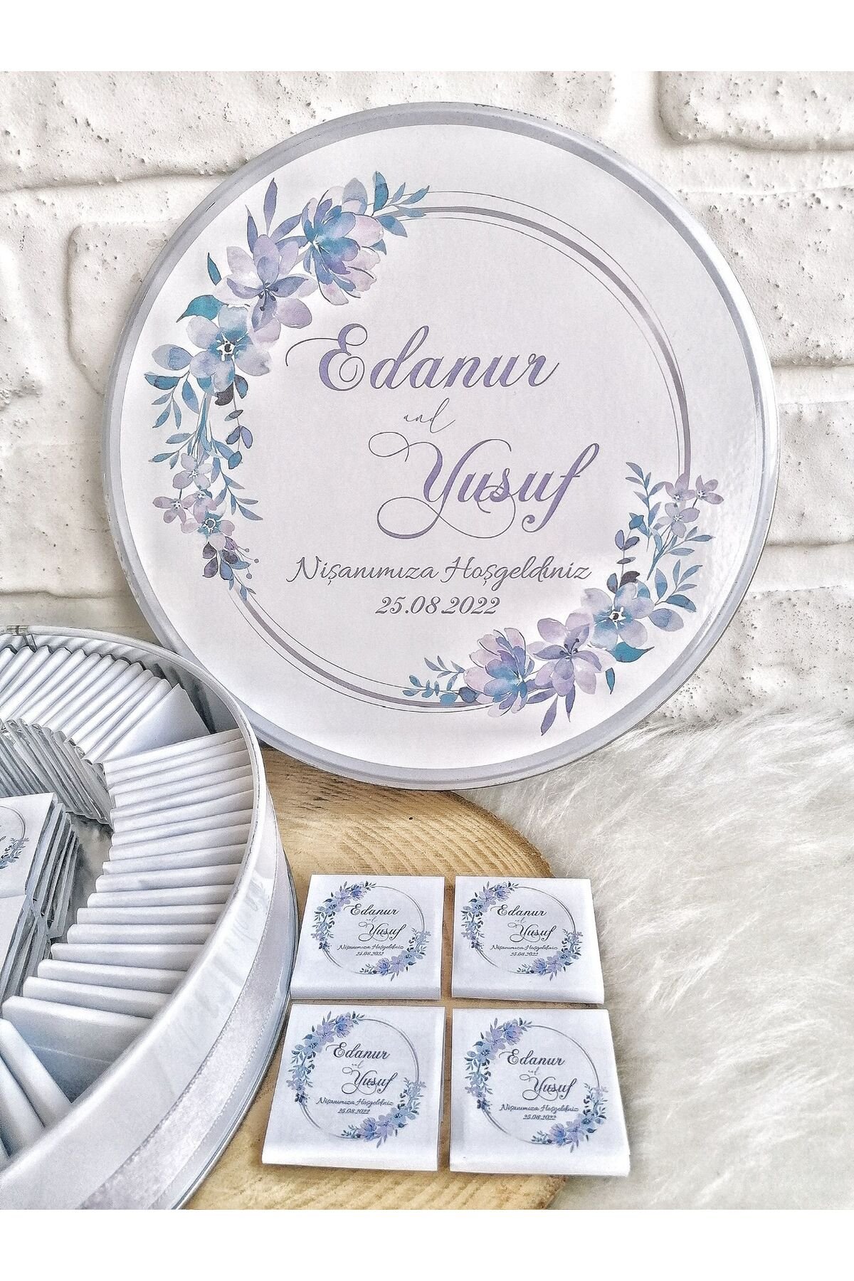 100 Adet İsme Özel Nikah-Nişan-Düğün Hatırası Gelin Bohçası Hediyelik Çikolata - Görsel 4