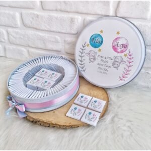 100 Adet İkiz Bebek Temalı İsme Özel Kız-Erkek Bebek Hoşgeldin Hediyelik Çikolata