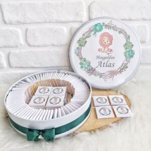 150 Adet Yeşil Aslan İsme Özel Erkek Bebek Hoşgeldin Doğumgünü Hediyelik Çikolata