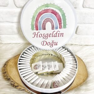100 Adet Yeşil Gökkuşağı İsme Özel Erkek Bebek Hoşgeldin Doğumgünü Hediyelik Çikolata