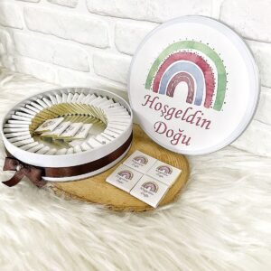100 Adet Yeşil Gökkuşağı İsme Özel Erkek Bebek Hoşgeldin Doğumgünü Hediyelik Çikolata