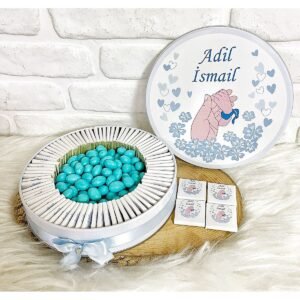 150Adet+200 Gr Draje Anne-Bebek Eli İsme Özel Erkek Bebek Hoşgeldin Doğumgünü Hediyelik Çikolata