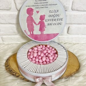 150 Adet+200 Gr Draje Abi Kardeş Temalı İsme Özel Kız-Erkek Bebek Hoşgeldin Hediyelik Çikolata