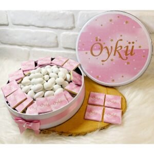 150 Adet+200 Gr Drajeli Pembe Gold Yıldızlı İsme Özel Hoşgeldin Kız Bebek Hediyelik Çikolata