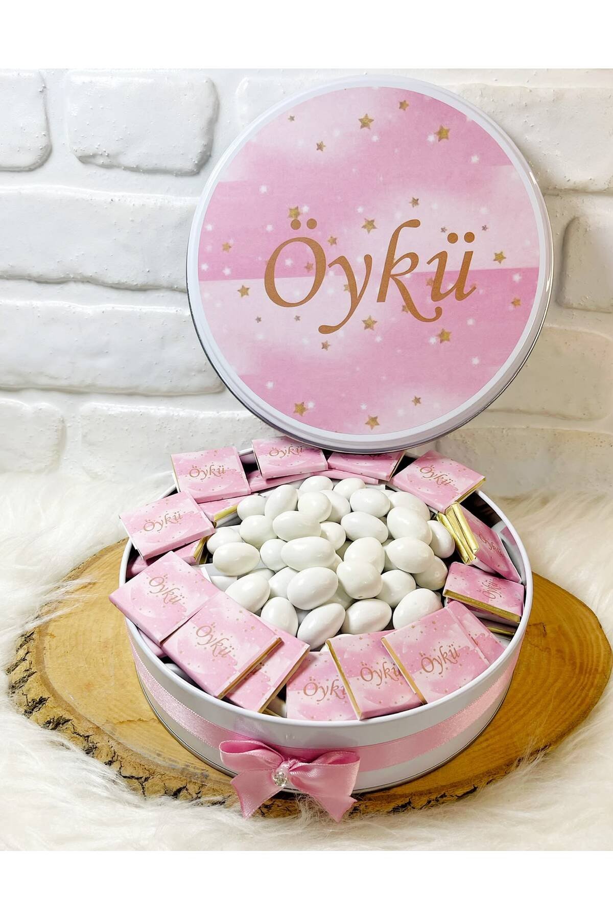 100 Adet+200 Gr Drajeli Pembe Gold Yıldızlı İsme Özel Hoşgeldin Kız Bebek Hediyelik Çikolata - Görsel 4