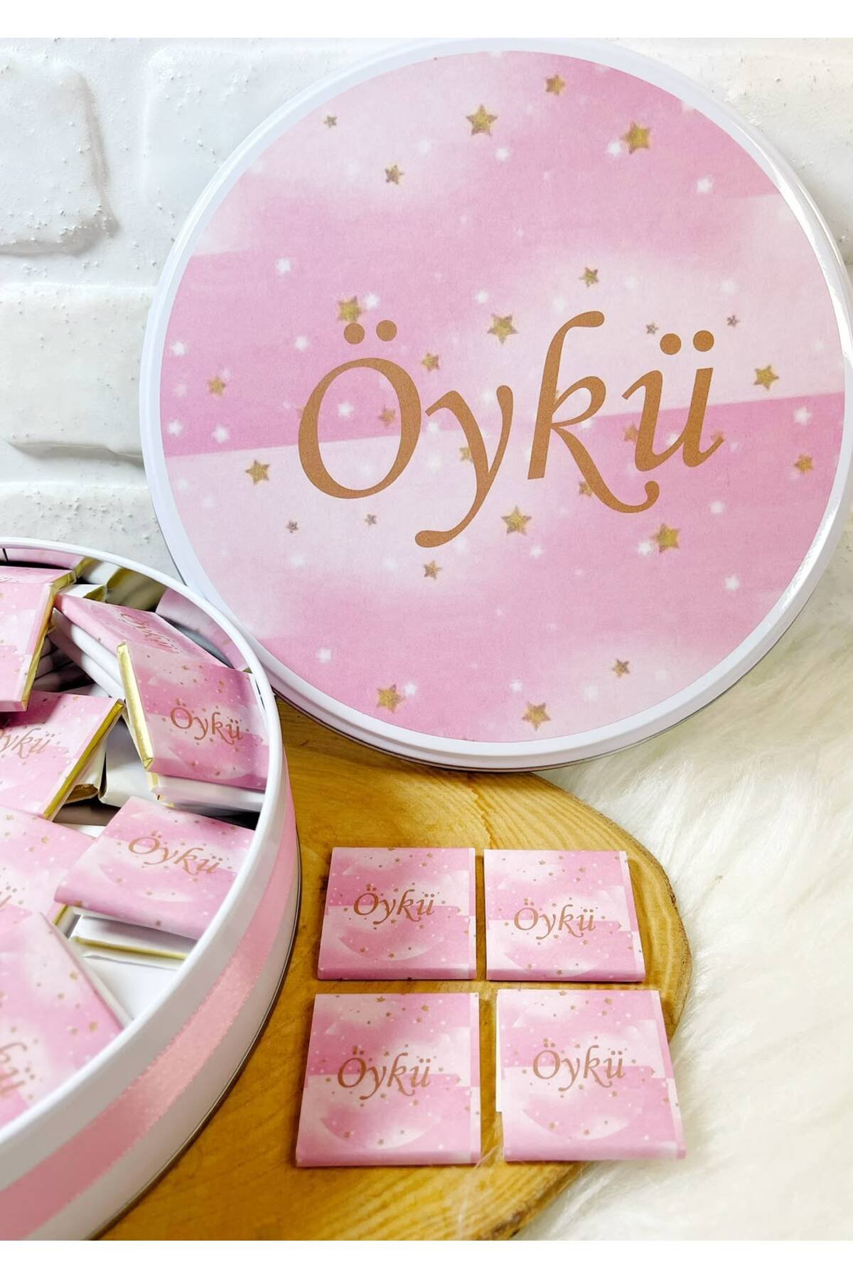 80 Adet Pembe Gold Yıldızlı İsme Özel Hoşgeldin Kız Bebek Hediyelik Çikolata - Görsel 3