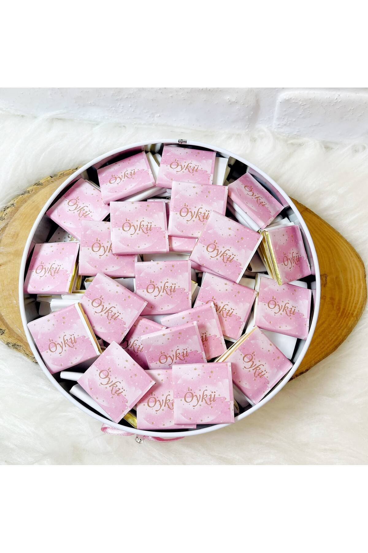 80 Adet Pembe Gold Yıldızlı İsme Özel Hoşgeldin Kız Bebek Hediyelik Çikolata - Görsel 6