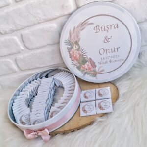 80 Adet Pudra-Kahve Çiçek Temalı İsme Özel Nikah-Nişan-Düğün-Söz Hatırası Hediyelik Çikolata