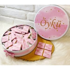 100 Adet Pembe Gold Yıldızlı İsme Özel Hoşgeldin Kız Bebek Hediyelik Çikolata