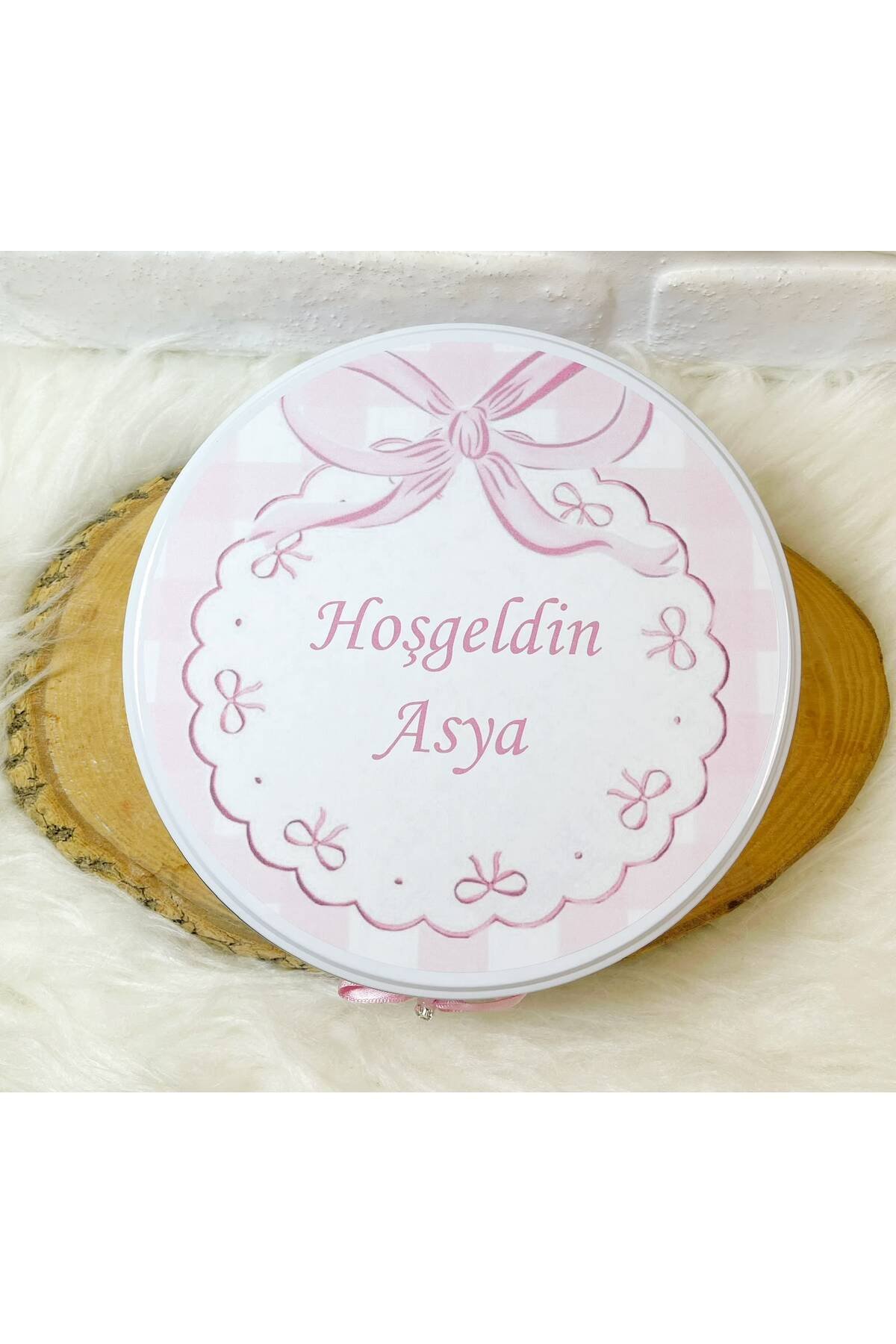 80 Adet+200 Gr Drajeli Pembe Kurdeleli Model 2 İsme Özel Hoşgeldin Kız Bebek Hediyelik Çikolata - Görsel 5