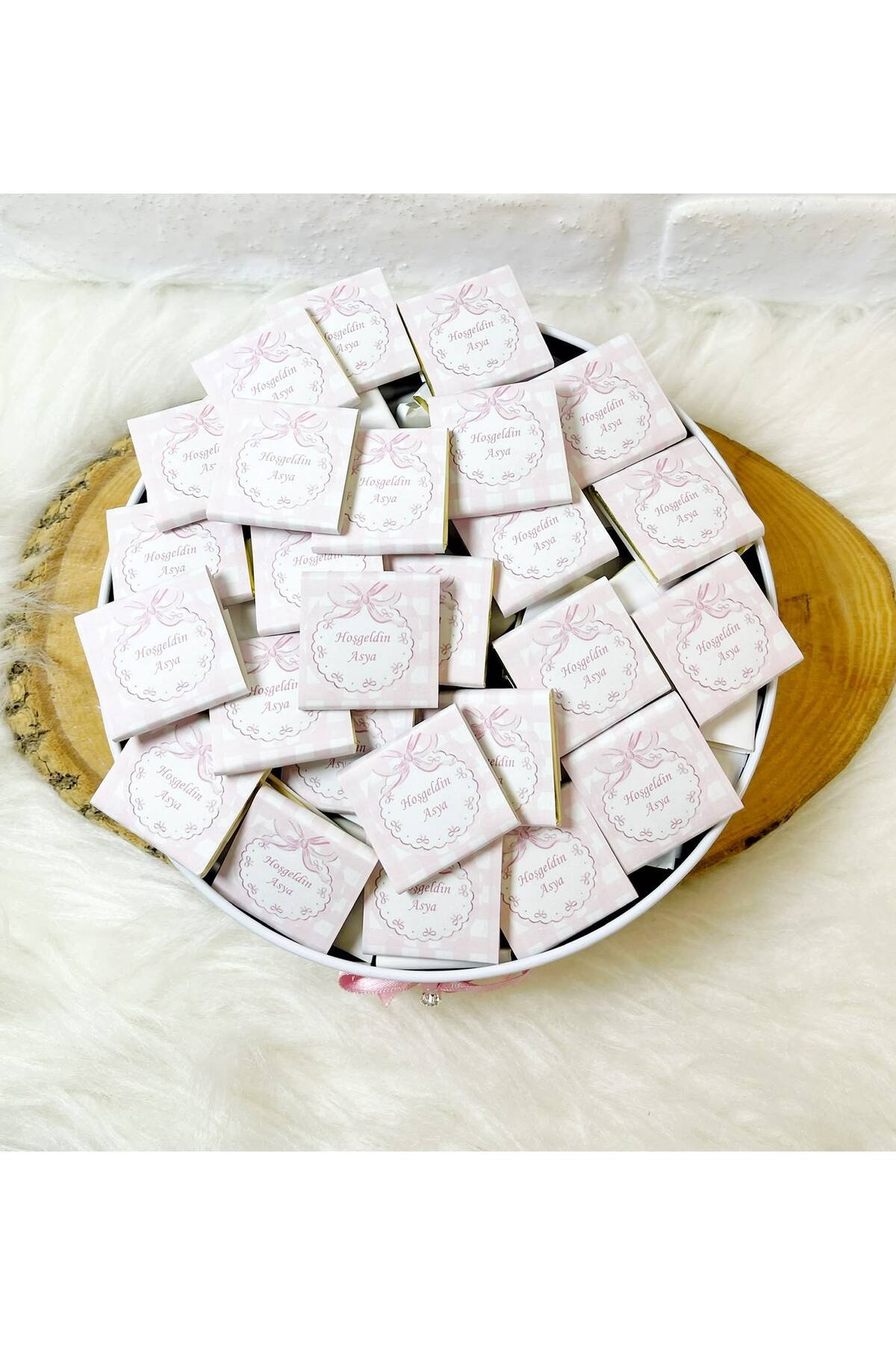 100 Adet Pembe Kurdeleli Model 2 İsme Özel Hoşgeldin Kız Bebek Hediyelik Çikolata - Görsel 6