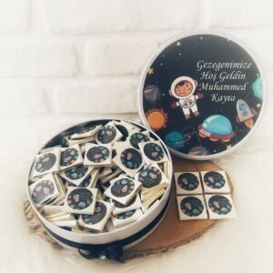 100 Adet Uzay Temalı İsme Özel Hoşgeldin Erkek Bebek Hediyelik Çikolata