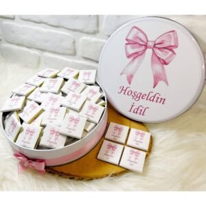 100 Adet Pembe Kurdeleli Model 1 İsme Özel Hoşgeldin Kız Bebek Hediyelik Çikolata