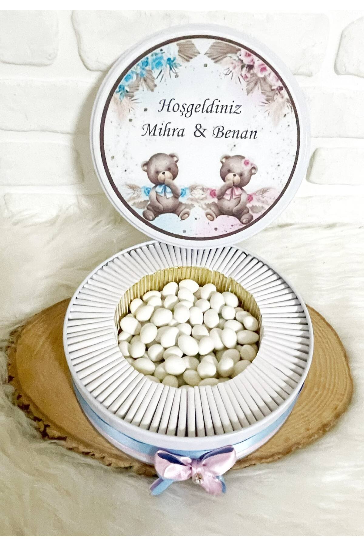 80 Adet+200 Gr Drajeli Ayıcıklı İkiz Bebekler Temalı İsme Özel Hoşgeldin İkiz Bebek Hediyelik Çikolata - Görsel 4