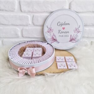 80 Adet Pudra Renkli Çiçeklli Çerçeveli İsme Özel Nişan-Nikah-Düğün-Söz Hatırası Hediyelik Çikolata