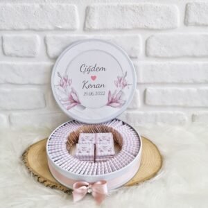 80 Adet Pudra Renkli Çiçeklli Çerçeveli İsme Özel Nişan-Nikah-Düğün-Söz Hatırası Hediyelik Çikolata