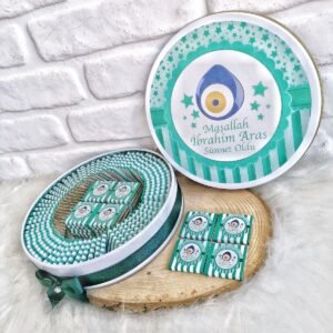 100 Adet Yeşil Sünnet Temalı İsme Özel Erkek Bebek Hediyelik Çikolata