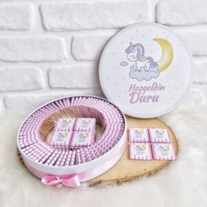 80 Adet Unicorn Temalı İsme Özel Hoşgeldin Kız Bebek Hediyelik Çikolata