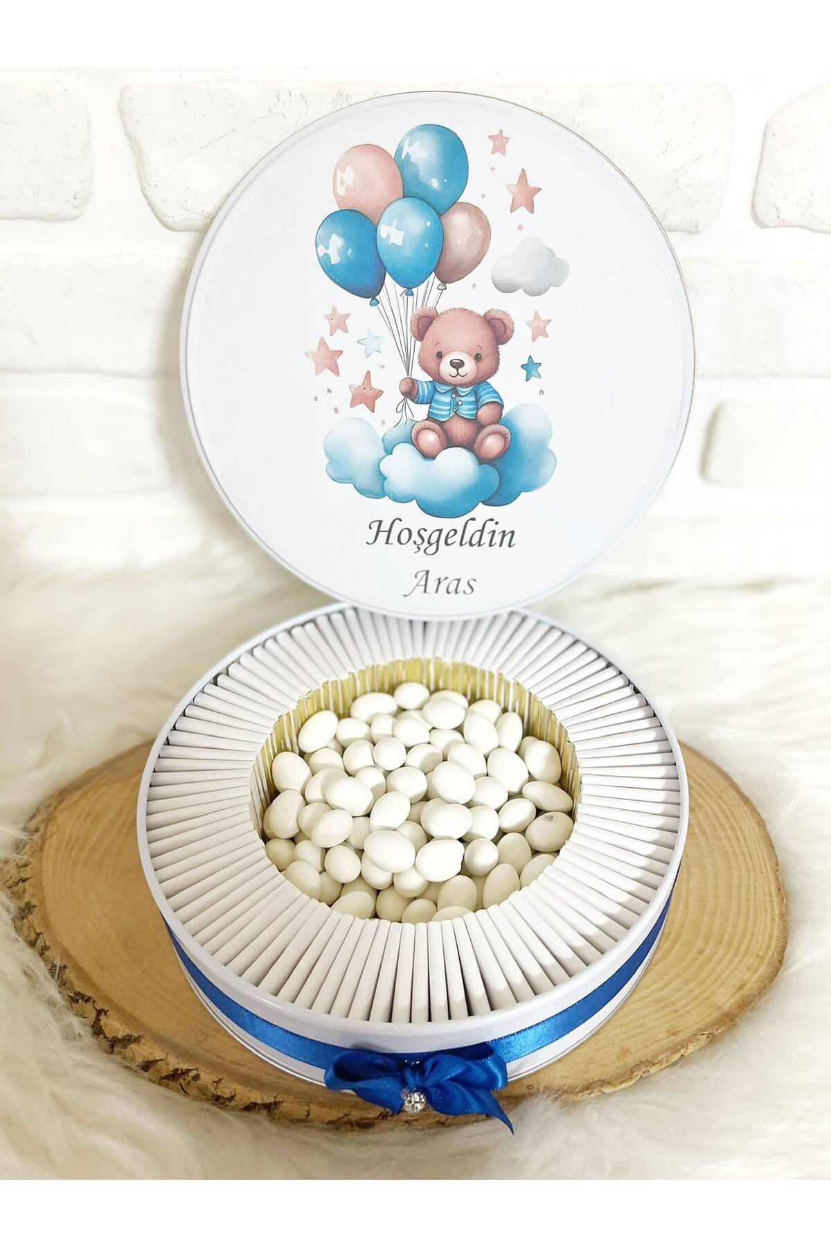 50 Adet+200 Gr Drajeli Bulutta Balonlu Ayıcık İsme Özel Hoşgeldin Erkek Bebek Hediyelik Çikolata - Görsel 4