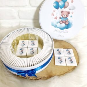 200 Adet Bulutta Balonlu Ayıcık İsme Özel Hoşgeldin Erkek Bebek Hediyelik Çikolata