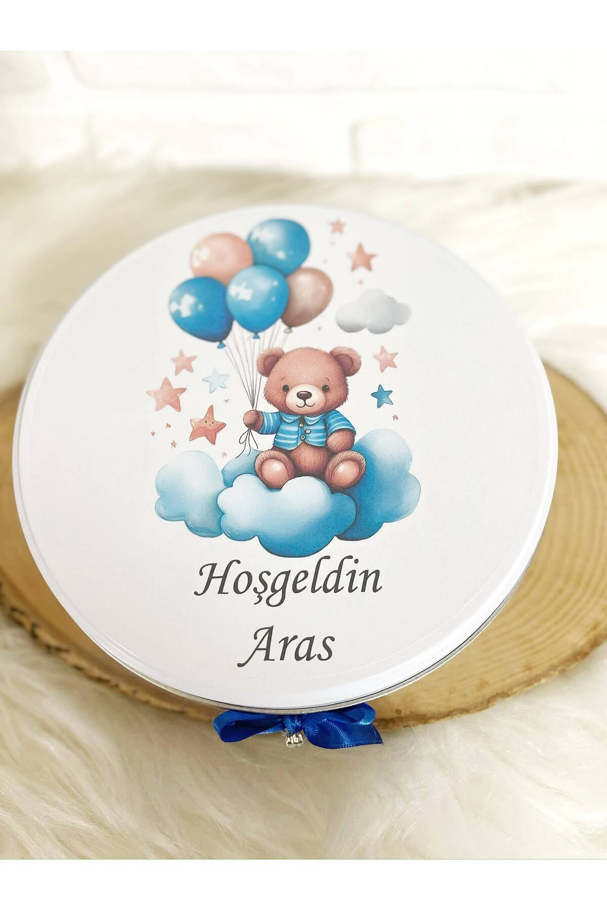 150 Adet Bulutta Balonlu Ayıcık İsme Özel Hoşgeldin Erkek Bebek Hediyelik Çikolata - Görsel 5