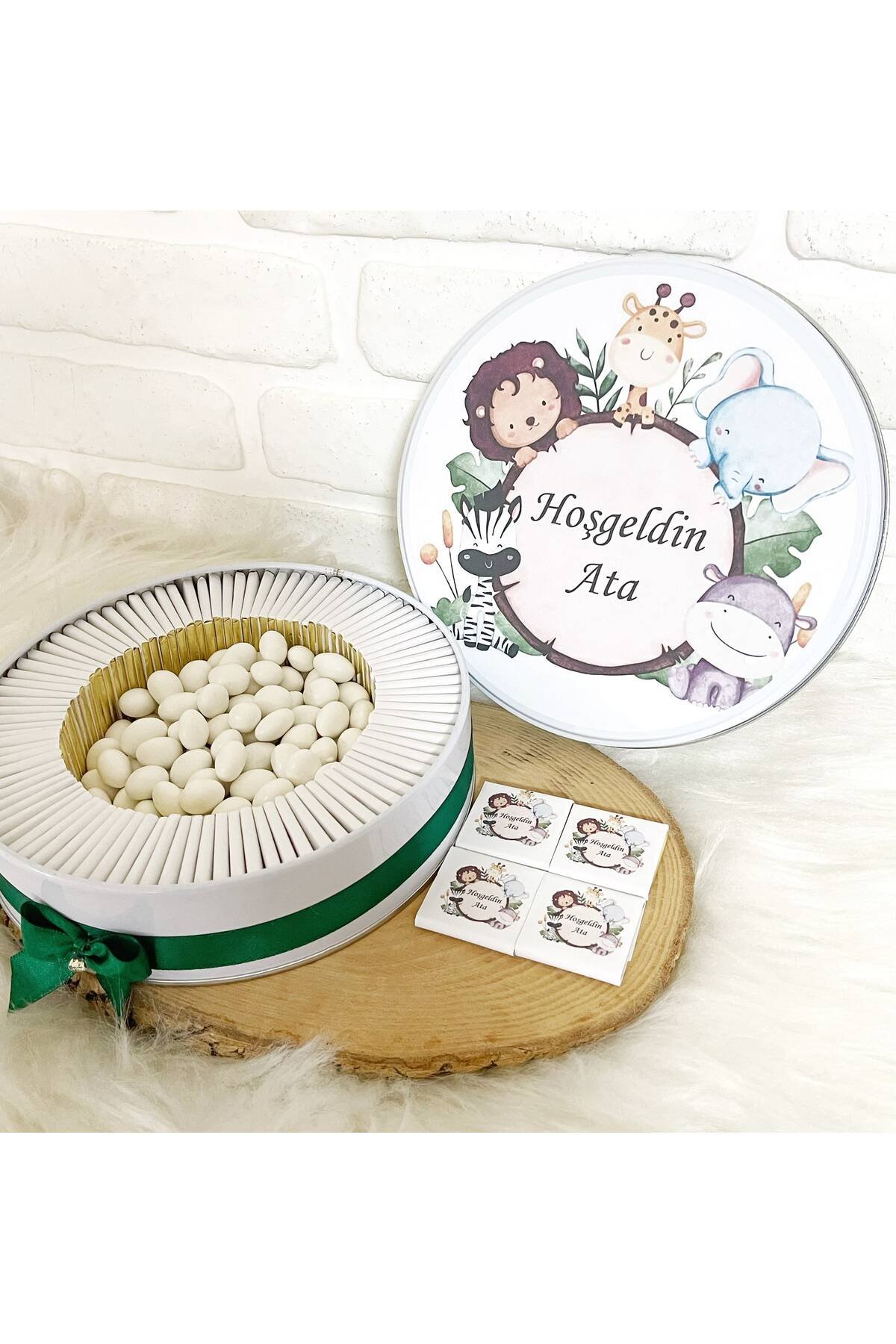50 Adet+200 Gr Drajeli Safari Çerçeveli İsme Özel Hoşgeldin Erkek Bebek Hediyelik Çikolata