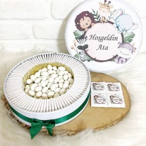 100 Adet+200 Gr Drajeli Safari Çerçeveli İsme Özel Hoşgeldin Erkek Bebek Hediyelik Çikolata