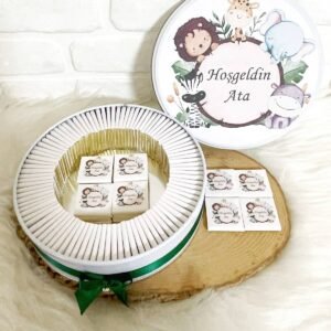 50 Adet Safari Çerçeveli İsme Özel Hoşgeldin Erkek Bebek Hediyelik Çikolata