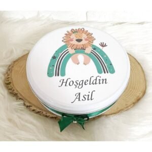 80 Adet + 200 Gr Drajeli Gökkuşağında Aslancık Temalı İsme Özel Hoşgeldin Erkek Bebek Hediyelik Çikolata