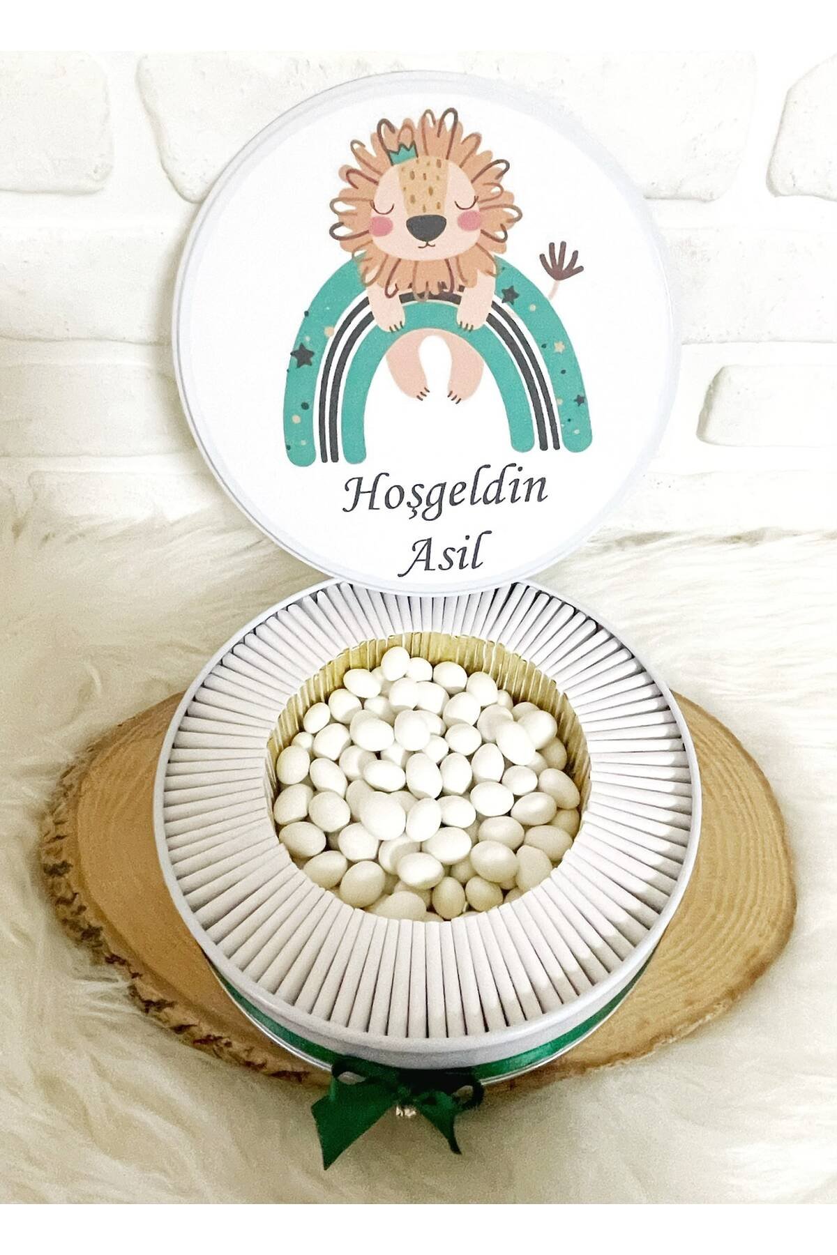 80 Adet + 200 Gr Drajeli Gökkuşağında Aslancık Temalı İsme Özel Hoşgeldin Erkek Bebek Hediyelik Çikolata - Görsel 5