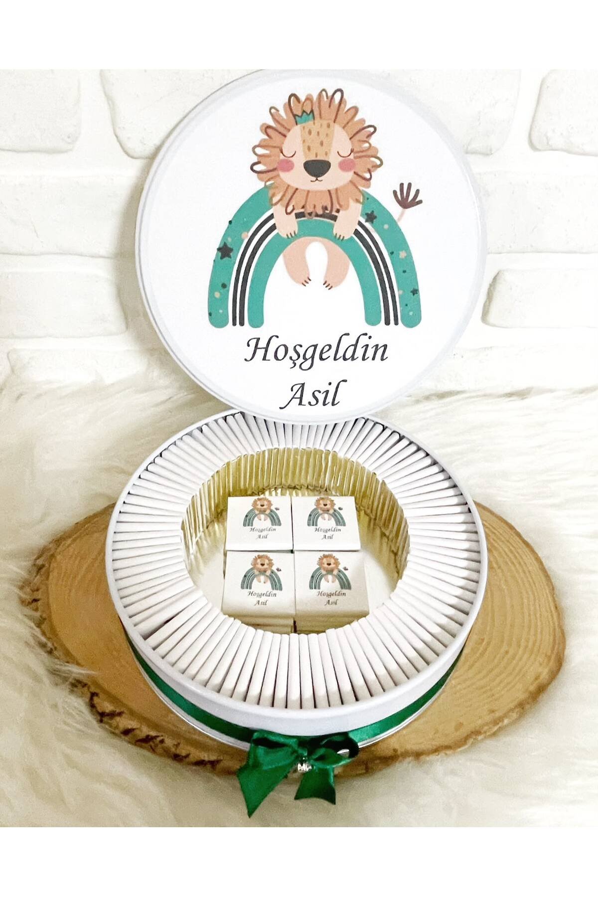 100 Adet Gökkuşağında Aslancık Temalı İsme Özel Hoşgeldin Erkek Bebek Hediyelik Çikolata - Görsel 4