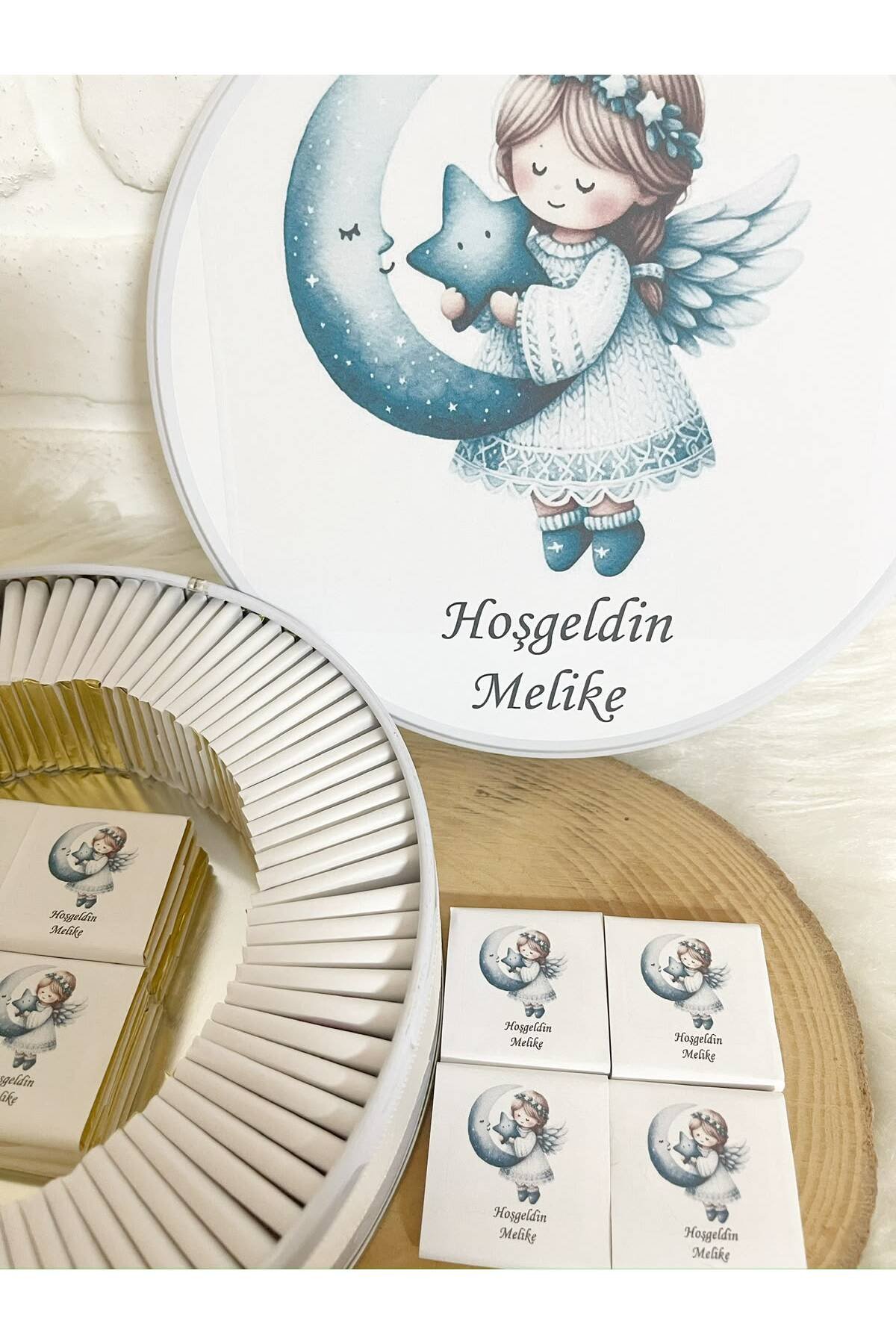 80 Adet Ayda Yıldızlı Peri Kızı Temalı İsme Özel Hoşgeldin Kız Bebek Hediyelik Çikolata - Görsel 2