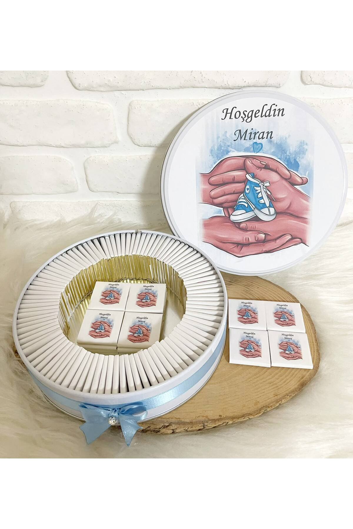 200 Adet Aile Temalı İsme Özel Hoşgeldin Erkek Bebek Hediyelik Çikolata - Görsel 2
