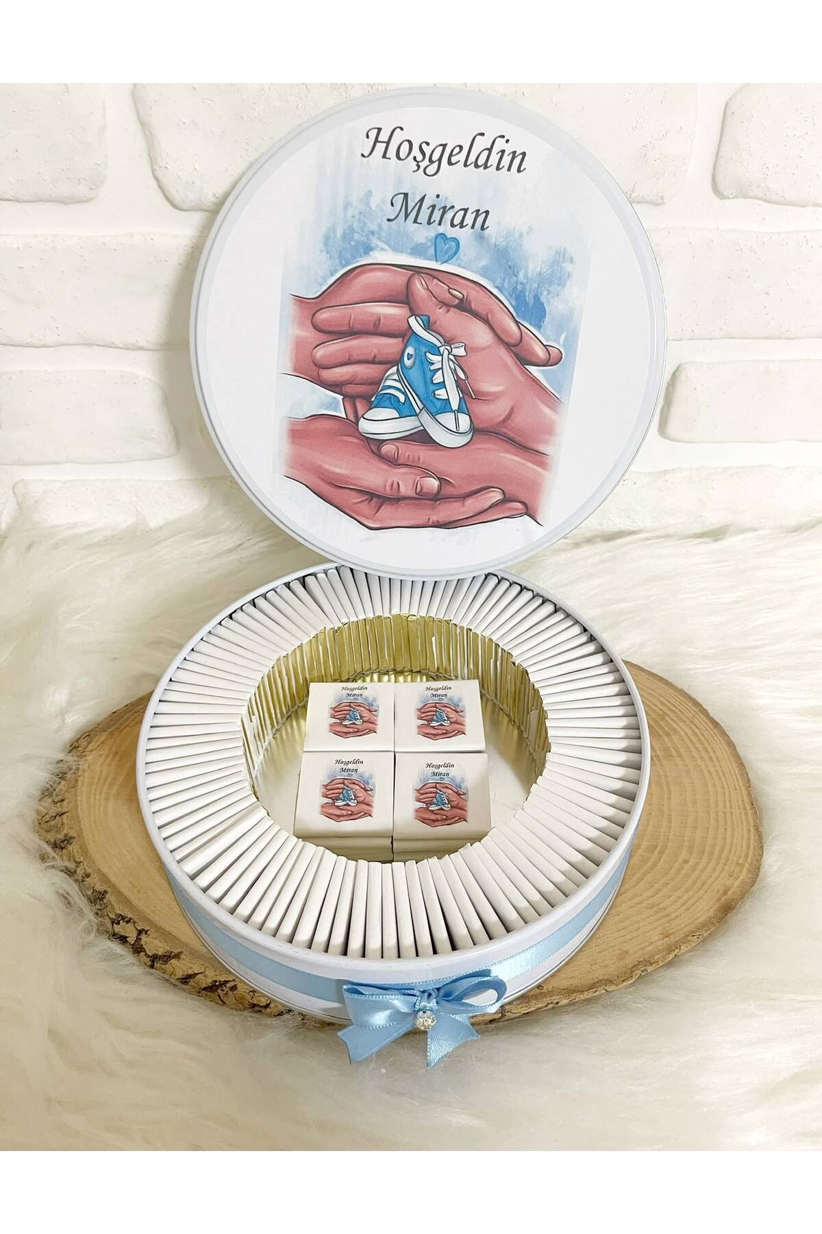 200 Adet Aile Temalı İsme Özel Hoşgeldin Erkek Bebek Hediyelik Çikolata - Görsel 4