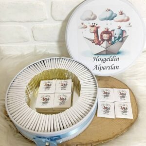 200 Adet Gemide Safari Hayvanları Temalı İsme Özel Hoşgeldin Erkek Bebek Hediyelik Çikolata