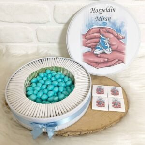150 Adet+200 Gr Drajeli Aile Temalı İsme Özel Hoşgeldin Erkek Bebek Hediyelik Çikolata