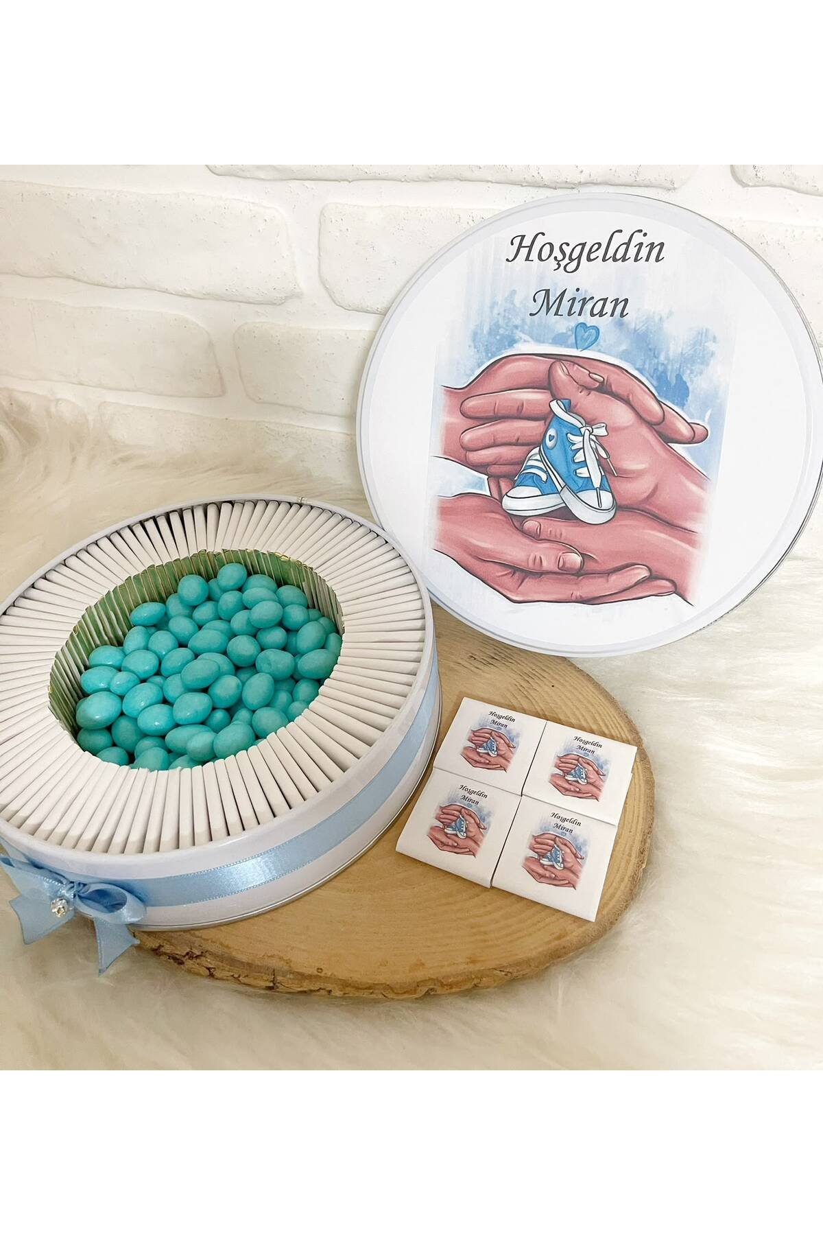 100 Adet+200 Gr Drajeli Aile Temalı İsme Özel Hoşgeldin Erkek Bebek Hediyelik Çikolata