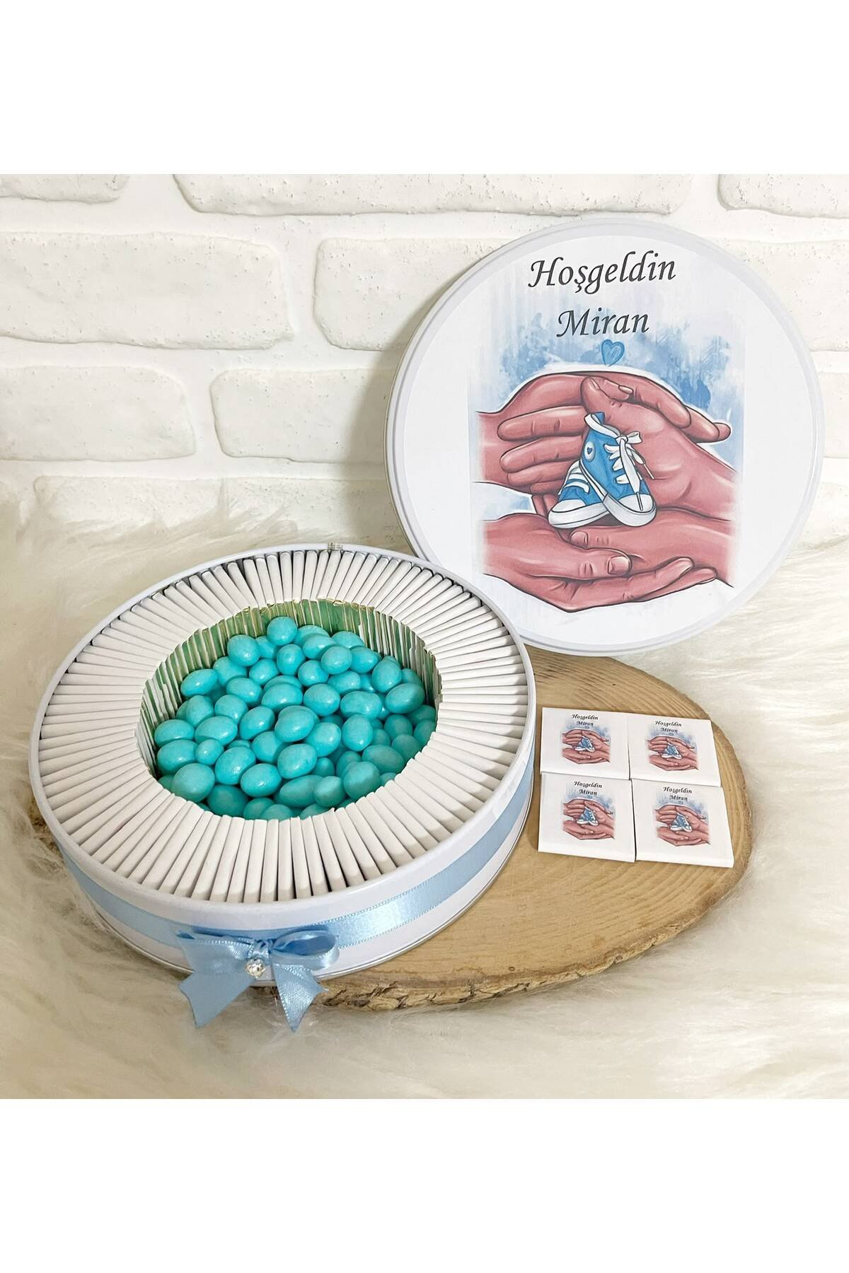 100 Adet+200 Gr Drajeli Aile Temalı İsme Özel Hoşgeldin Erkek Bebek Hediyelik Çikolata - Görsel 2